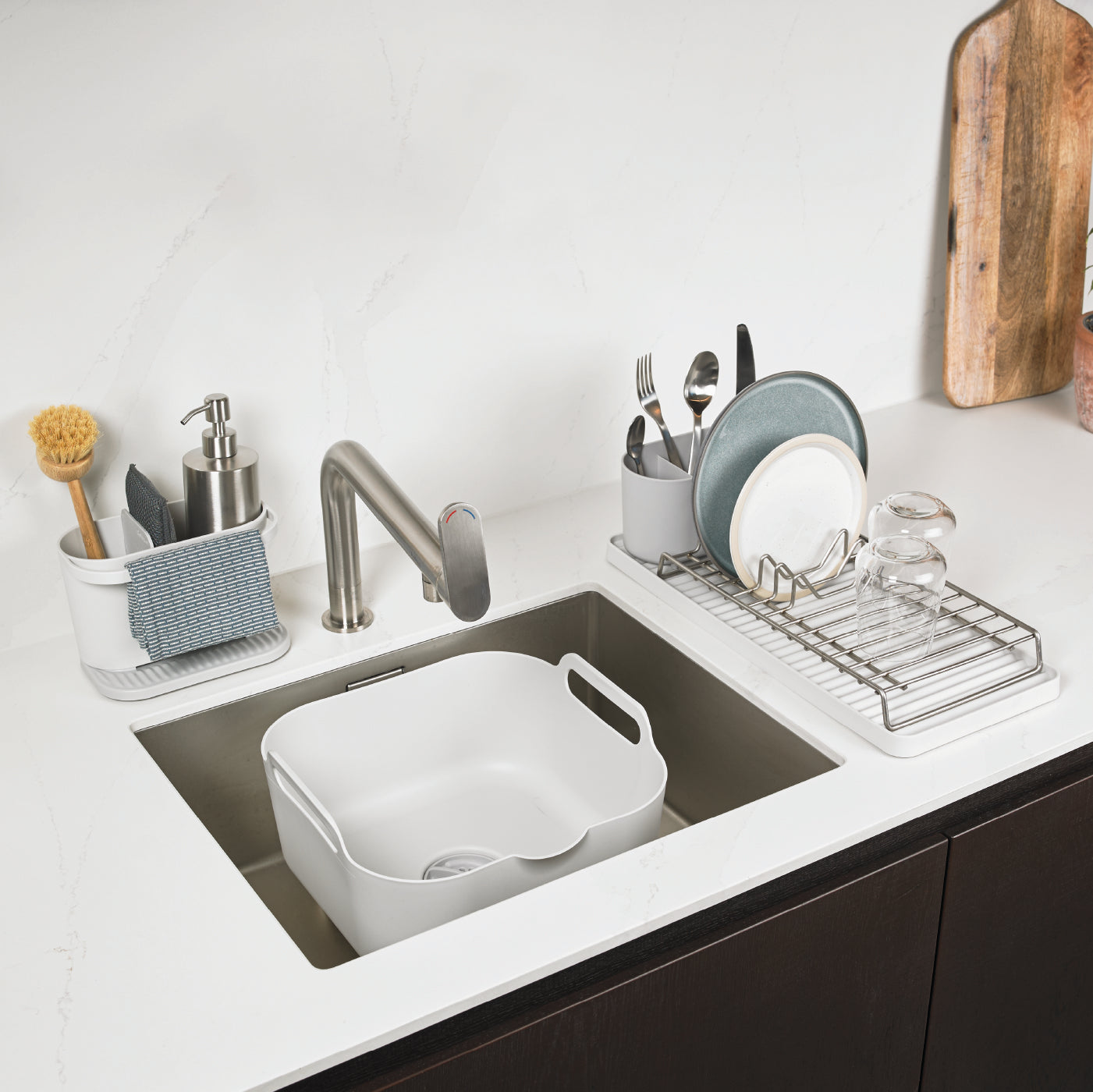 ReBorn Recycled Sink Tidy - Dark Grey Kitchen Sink Organiser Integrated Dishcloth Rail Made In The Uk